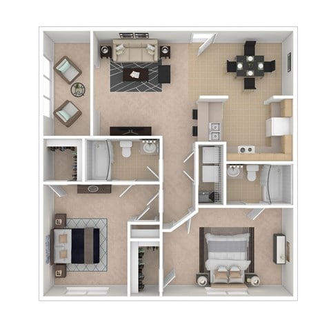 Floor plan for 2 beds, 2 baths, 1085 sqft